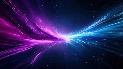 Obraz premium Vibrant Cosmic Energy Flow with Purple and Blue Light Strands in a Starry Universe Background