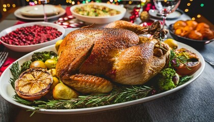 A festive tablecloth enhances the holiday spirit.  