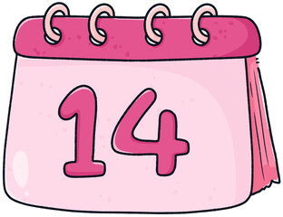 Cute pink desk calendar the date 14, element happy valentine’s day PNG, hand drawn 