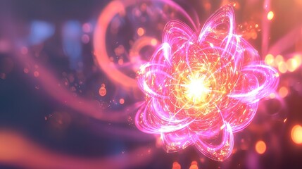 Obraz premium Abstract glowing energy particle, atom, or molecule design.