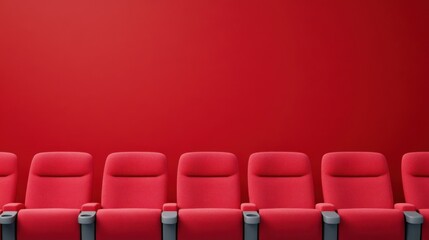 Fototapeta premium Comfortable Red Cinema Seats Against Bold Red Wall in Modern Auditorium Environment