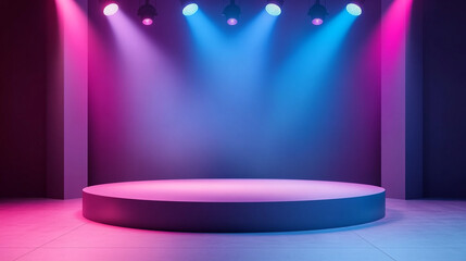 Spotlight stage with colorful lighting for events and performances. 