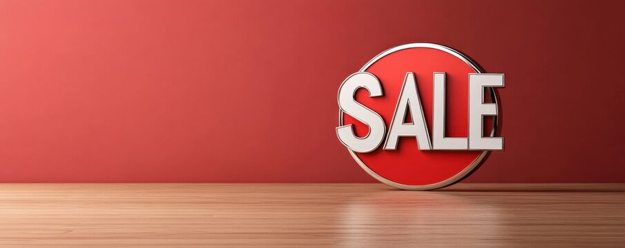 Red Sale Sign on Wood,  Announcing a Big Discount