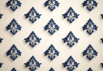 Elegant Damask Wallpaper Pattern in Navy Blue and Beige