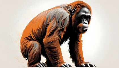 Fototapeta premium Majestic Orangutan Portrait, Detailed Artistic Style