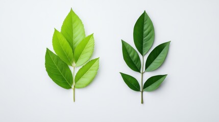 Obraz premium Close-Up View of Fresh Green Leaves on White Background for Nature and Botanical Illustrations