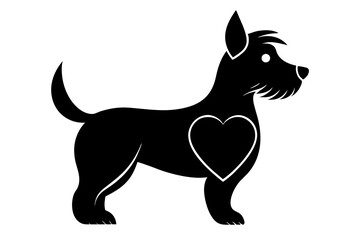 Valentine Dog vector silhouette on a white background