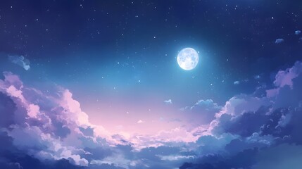Serene Night Sky with Full Moon and Soft Clouds
