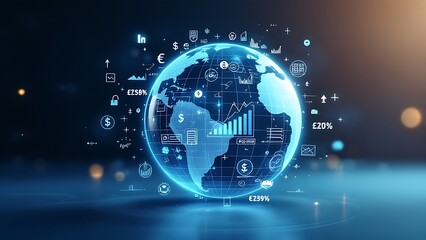 Obraz premium A globe with financial symbols overlay, representing global finance, economic connections, investment, and international trade. Ideal for financial, business, and economic themes.