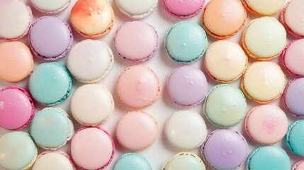 Fototapeta premium Delicious Pastel Macarons A Colorful Close-Up of French Macarons, Perfect for Bakery, Food Blog, and Dessert Backgrounds