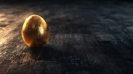 Fototapeta premium Financial stability represented by a golden egg on dark textured wooden surface