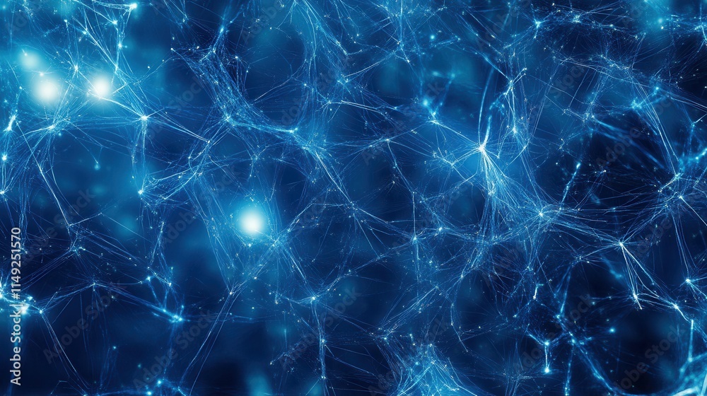 Poster abstract blue neural network background intricate web of connections, glowing nodes, and complex str