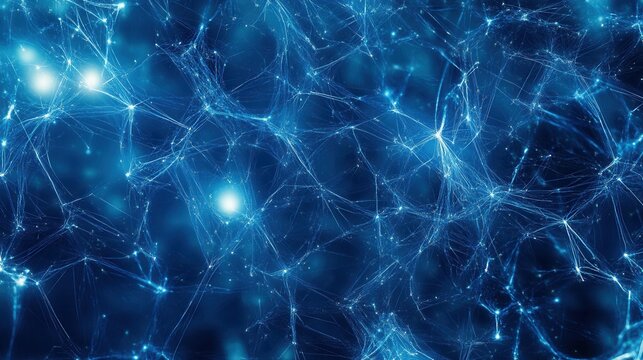 Abstract Blue Neural Network Background Intricate Web of Connections, Glowing Nodes, and Complex Structure for Technology, Science, and AI Concepts.