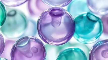 Close-up of colorful translucent spheres, vibrant hues, glossy surface, abstract background.