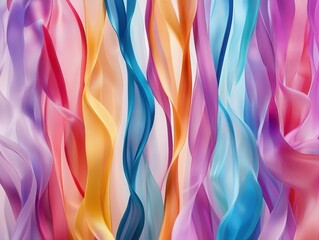 Fototapeta premium Abstract Colorful Fabric Waves Vibrant Pastel Swirls of Sheer Silk, Gauze, or Organza for Design Backgrounds
