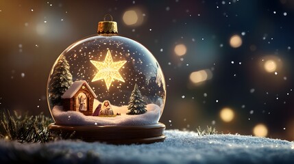 Fototapeta premium Christmas Ornament Nativity Scene Illuminates Winter Night