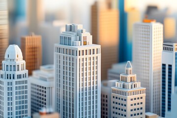 Fototapeta premium Skyline with skyscrapers and buildings, stands out against the other tall buildings, empty gray background highlighting their white color