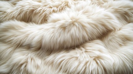 Soft white faux fur texture background. Cozy, fluffy fabric suitable for home decor like blankets, pillows. Luxurious, comfortable feel. Ideal for interior design projects. Warm, inviting atmosphere.