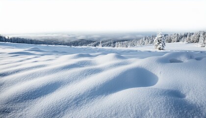 White snow landscape, isolated on white background. snow in the mountains