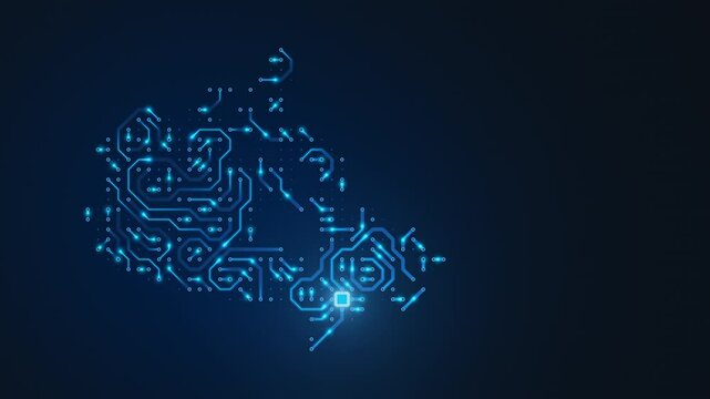 Canada - country map, circuit board, digital tech background. Seamless loop.