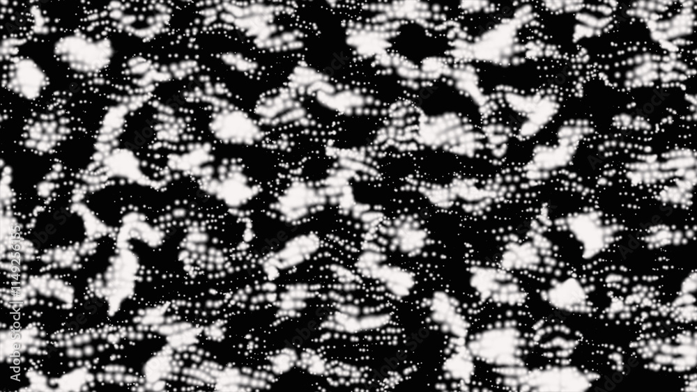 Poster waving particles in the abstract space, computer generated 3d rendering liquid surface. abstract pol