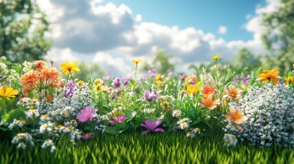 Fototapeta premium Vibrant wildflowers bloom in a sunny meadow.