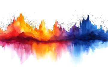 Abstract Watercolor Landscape with Warm and Cool Colors.