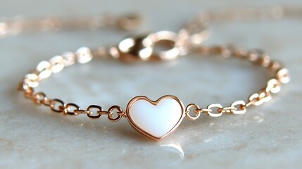 Obraz premium Rose Gold Heart Charm Bracelet White Stone Jewelry