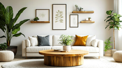 Rustic Country Farmhouse Design Featuring White Sofa and Wood Table