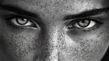 Naklejka premium Intense Gaze: A Close-Up Black and White Portrait