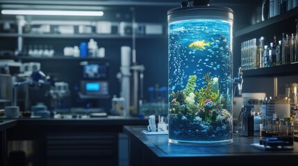 Underwater scene in a laboratory.