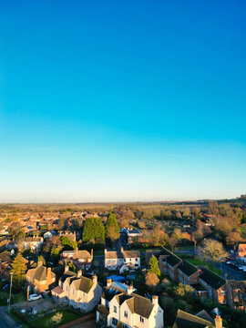 Aerial View of Barton Le Clay Village Countryside Landscape  Near Luton City of England UK. High Angle Footage Was Captured with Drone's Camera on November 29th, 2024 During Sunset Time.