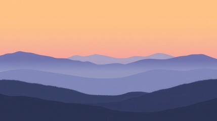 Fototapeta premium Serene Sunset Over Misty Mountains Breathtaking Landscape Panorama in Soft Purple and Orange Hues.