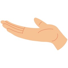 A hand gesture. Retention, demonstration. A hand holding something. A woman's open palm up. Vector graphic illustration isolated on a white background.