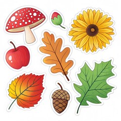 Autumn Stickers ,Mushrooms, Leaves, and Seasonal Elements