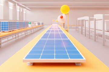 Solar panel assembly line with bright colors and modern design