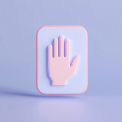 Obraz premium pink hand symbol on light blue background, representing safety