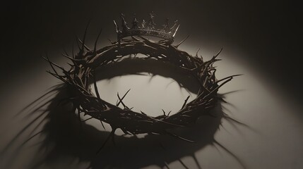Fototapeta premium Crown of Thorns and a Regal Crown Resting Atop
