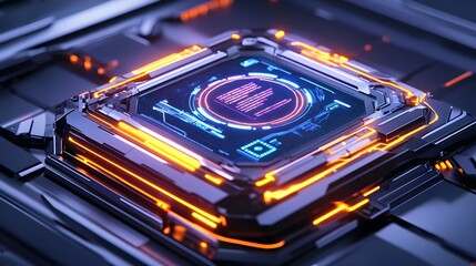 Fototapeta premium futuristic tech interface, orange neon glow - cyberpunk aesthetics