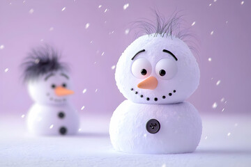 3D Illustration Funny Snowmen Winter
