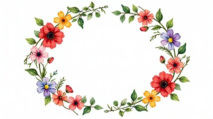 Fototapeta premium Vibrant Floral Wreath A Delicate Circle of Blossoms Perfect for Invitations and Announcements