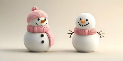 Cute 3D Snowman Illustration, Winter