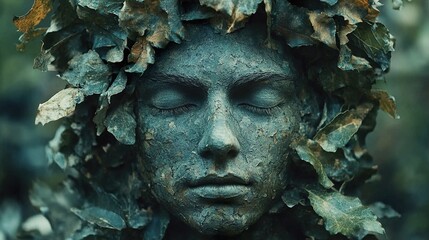 Serene Face in Nature: A Mystical Portrait