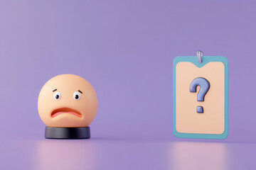 Sad emoji with question mark on card, expressing confusion and uncertainty