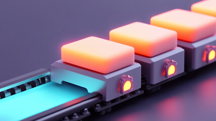 Conveyor belt transporting colorful blocks in modern factory setting