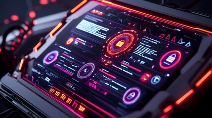 Obraz premium futuristic tech ui: cyber security interface - cyberpunk aesthetics