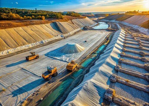 Minimalist Industrial Geosynthetic Installation: Mining & Construction Site