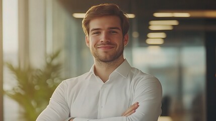 Obraz premium Confident Businessman in Office Setting with Natural Light