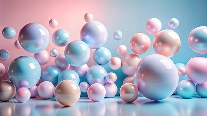 Pastel-colored spheres float in a dreamy, ethereal arrangement, creating a visually captivating and calming abstract scene.