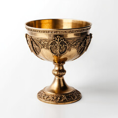 Elegant Golden Chalice with Intricate Detailing on a White Background